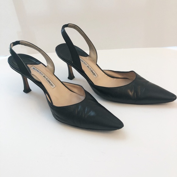 black sling back kitten heel shoes
